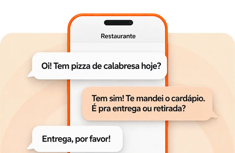 Conversa no WhatsApp: cliente pergunta se tem pizza de calabresa e a IA envia o cardápio