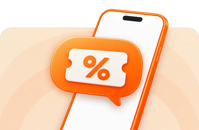 Celular recebendo uma mensagem de cupom de desconto